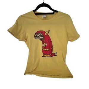 Sloth Flash Parody Tee Yellow Graphic T-Shirt Size M Port & Co